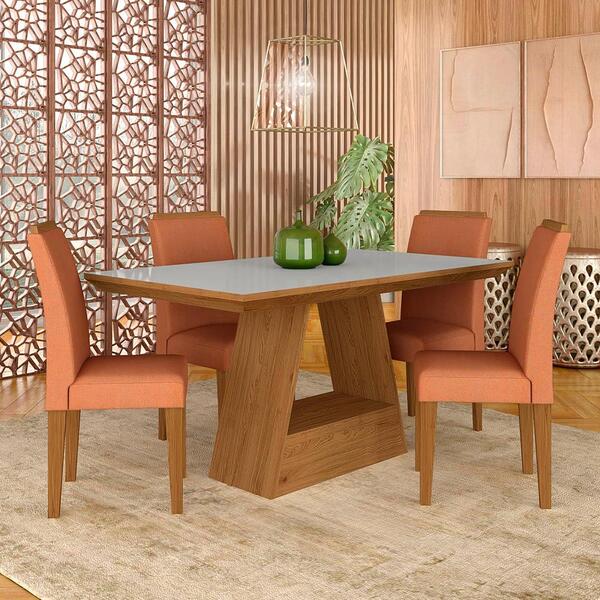 Mesa Com 4 Cadeiras 1,36 Ávila Cina/off/terracota - Móveis Ar