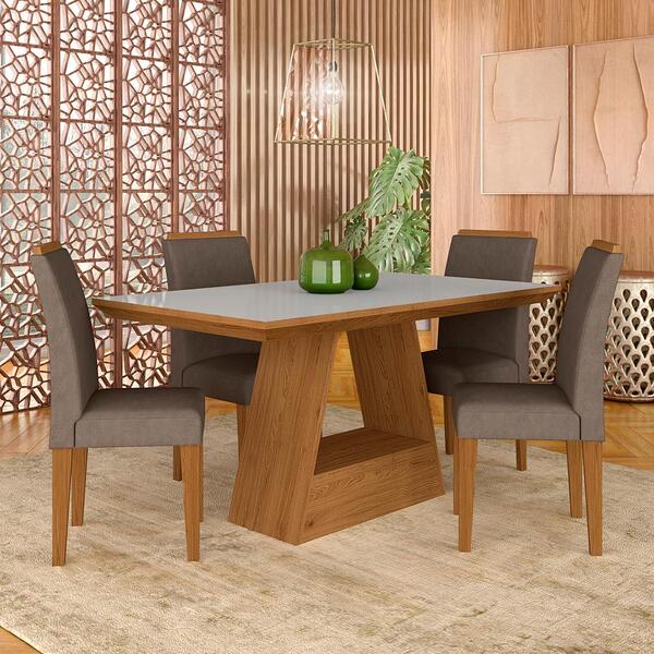 Mesa Com 4 Cadeiras 1,36 Ávila Cina/off White/capuc - Móveis