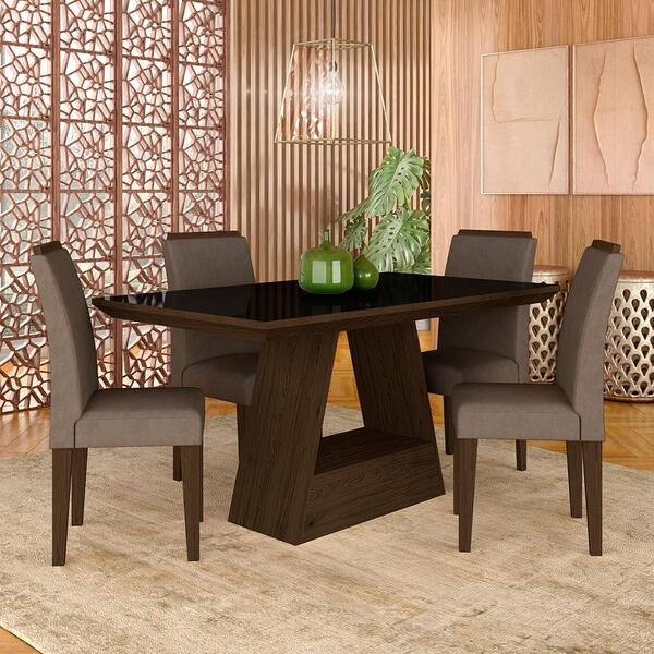 Mesa Com 4 Cadeiras 1,36 Ávila Imbuia/preto/capucci - Móveis