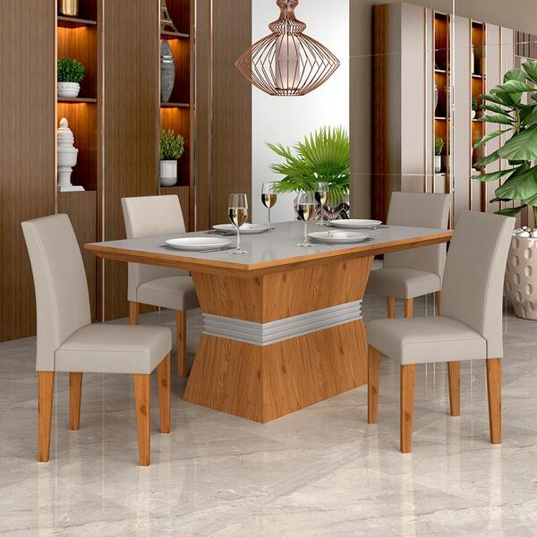 Mesa Com 4 Cadeiras 1,36 Versalhes Cin/off Whit/beg - Móveis