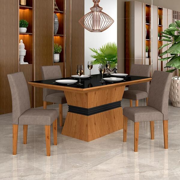 Mesa Com 4 Cadeiras 1,36 Versalhes Cin/preto/capucc - Móveis