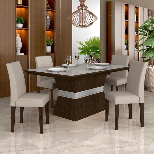 Mesa Com 4 Cadeiras 1,36 Versalhes Imb/off Whit/beg - Móveis