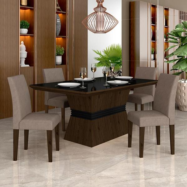 Mesa Com 4 Cadeiras 1,36 Versalhes Imb/preto/capucc - Móveis