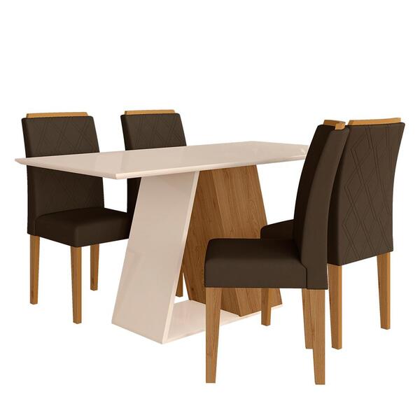 Mesa Com 4 Cadeiras 1,60 França Cinamo/off Premi/marrom - M.
