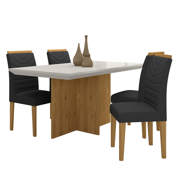 Mesa Com 4 Cadeiras Duda 1,36 Cin/off White/preto - Móveis Ar