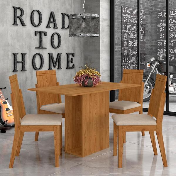 Mesa Com 4 Cadeiras Filipinas Cinamomo/bege -  Móveis Arapong