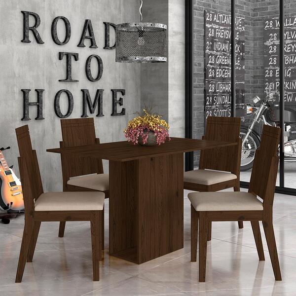 Mesa Com 4 Cadeiras Filipinas Imbuia/bege -  Móveis Arapongas