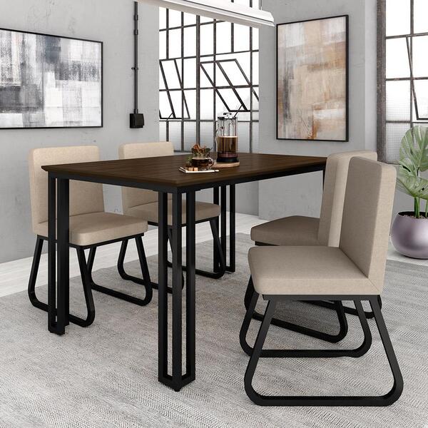 Mesa Com 4 Cadeiras Industrial 1,36 Deli Pt/imb/beg - Móveis