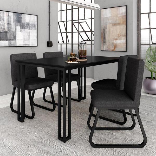 Mesa Com 4 Cadeiras Industrial 1,36 Deli Pt/pt/graf - Móveis