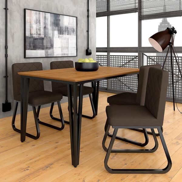 Mesa Com 4 Cadeiras Industrial 1,36 Ibiza Pt/cn/mar - Móveis