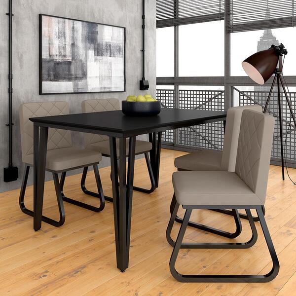 Mesa Com 4 Cadeiras Industrial 1,36 Ibiza Pt/pt/beg - Móveis