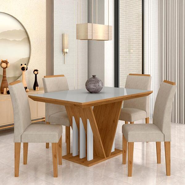 Mesa Com 4 Cadeiras Marrocos 1,36 Cin/off White/beg - Móveis