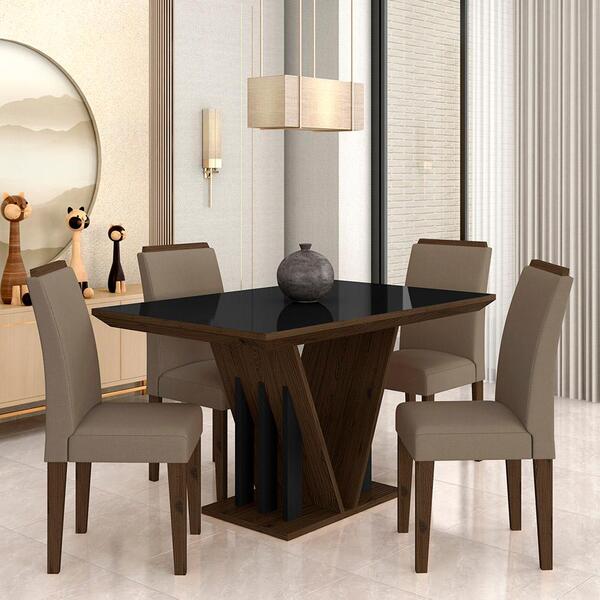 Mesa Com 4 Cadeiras Marrocos 1,36 Imbuia/preto/cre - Móveis A