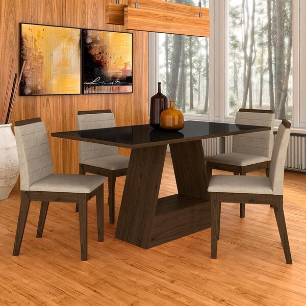 Mesa Com 4 Cadeiras Nápoles 1,36 Imbuia/preto/bege - Móveis A