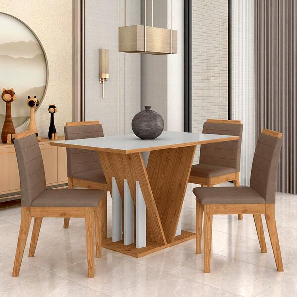 Mesa Com 4 Cadeiras Natalia 1,36 Cinamomo/bra/capuc - Móveis