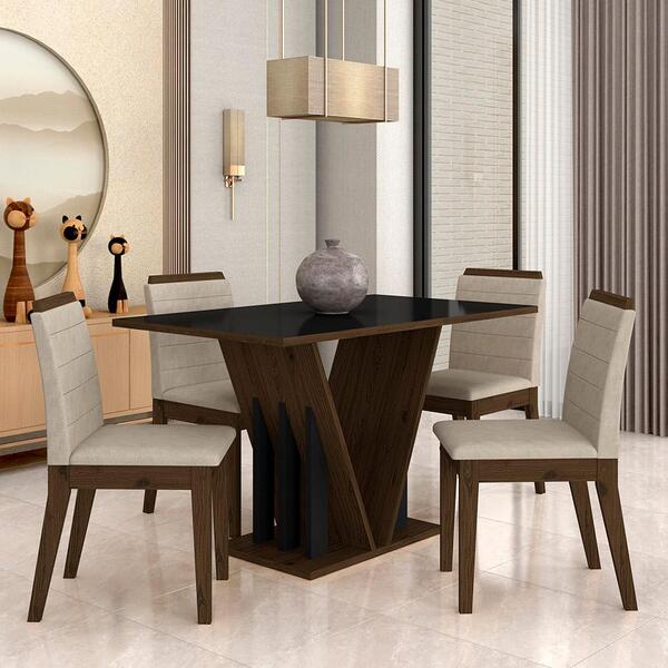Mesa Com 4 Cadeiras Natalia 1,36 Imbuia/preto/bege - Móveis A