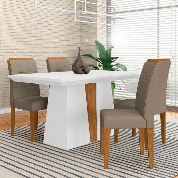 Mesa Com 4 Cadeiras Nepal 1,36 Branco/cinam/creme - Móveis Ar