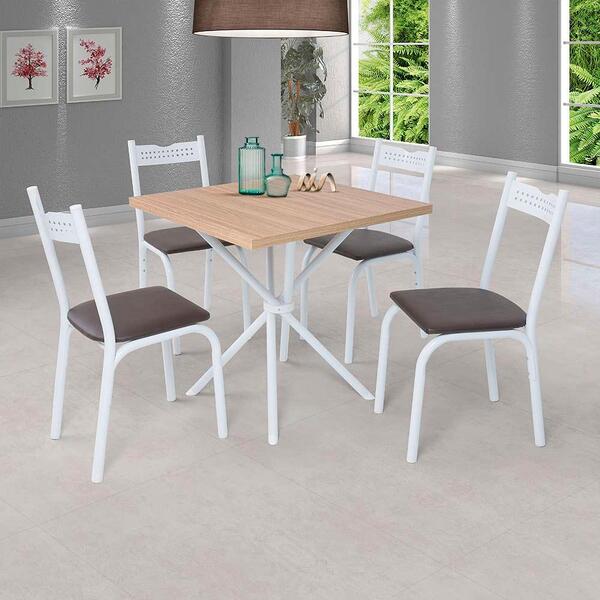 Mesa Com 4 Cadeiras Para Cozinha 75 Cm Branco Carvalho Ana Sl