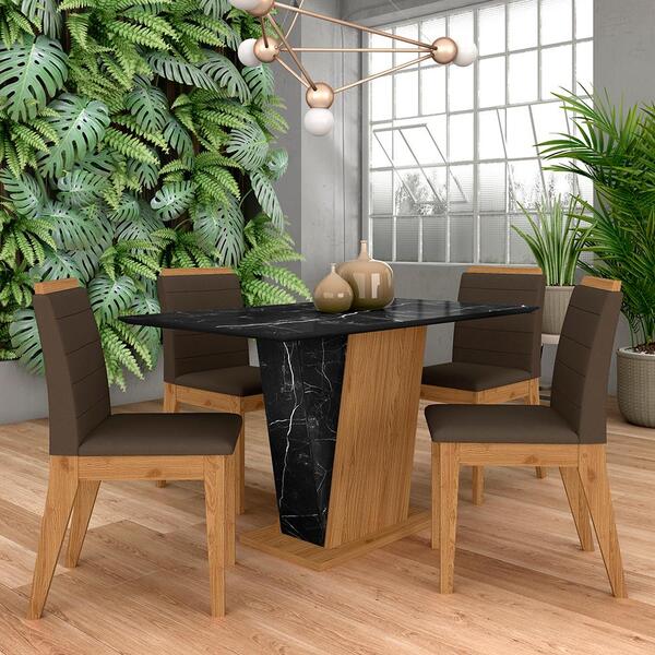 Mesa Com 4 Cadeiras Qatar 1,20 Cin/carrar Preto/mar - Móveis