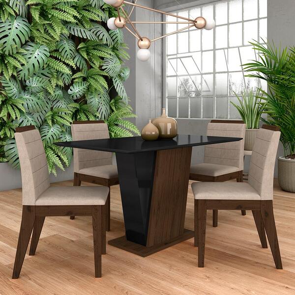 Mesa Com 4 Cadeiras Qatar 1,20 Imb/pre/bege - Móveis Arapongas