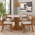 Mesa Com 4 Cadeiras Redonda C/vidro Santorini Fre/off/bouclé