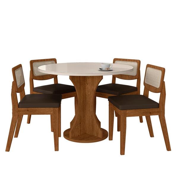 Mesa Com 4 Cadeiras Redonda C/vidro Santorini Fre/off/cor.mar