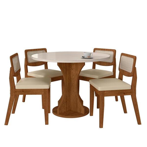 Mesa Com 4 Cadeiras Redonda C/vidro Santorini Fre/off/corino