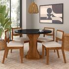 Mesa Com 4 Cadeiras Redonda C/vidro Santorini Fre/pto/bouclé