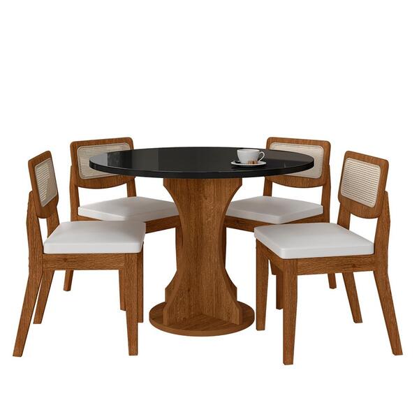 Mesa Com 4 Cadeiras Redonda C/vidro Santorini Fre/pto/cor.bco