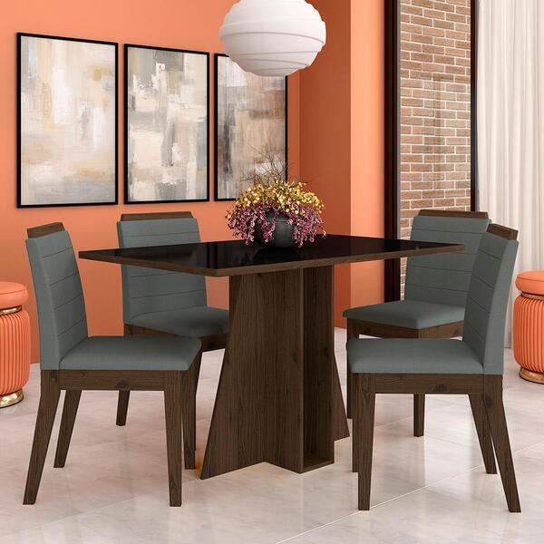 Mesa Com 4 Cadeiras Senegal 1,36 Imbuia/preto/cinza - Móveis