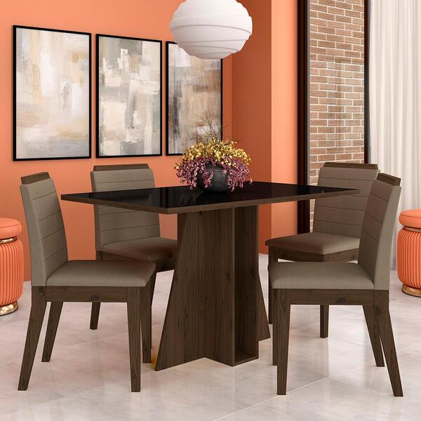 Mesa Com 4 Cadeiras Senegal 1,36 Imbuia/preto/creme - Móveis