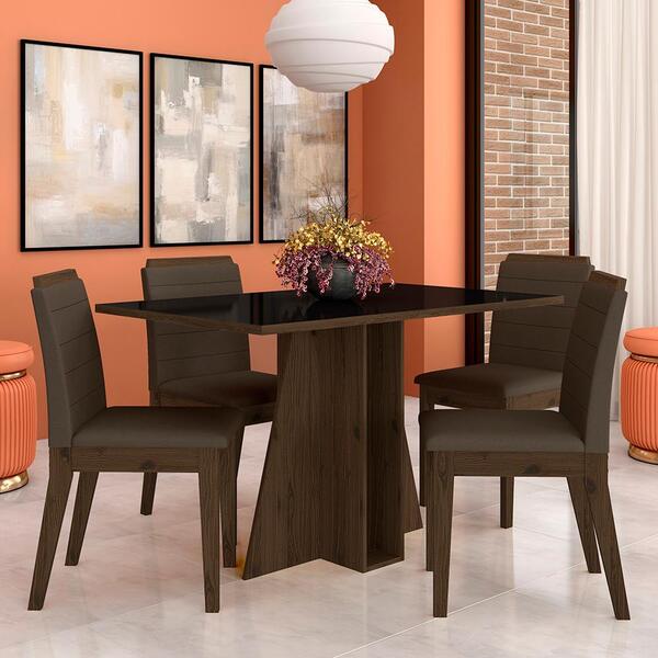 Mesa Com 4 Cadeiras Senegal 1,36 Imbuia/preto/marro - Móveis