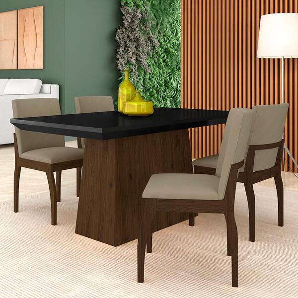 Mesa Com 4 Cadeiras Trevi 1,36 Imb/preto/bege - Móveis Arapon