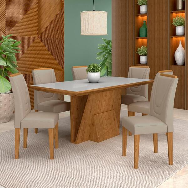 Mesa Com 6 Cadeiras 1,60 Albania Cin/off White/bege - Móveis