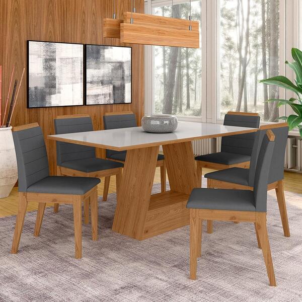 Mesa Com 6 Cadeiras 1,60 Nápoles Cinam/off Wh/cinza - Móveis