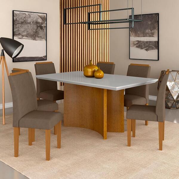 Mesa Com 6 Cadeiras Belluno 1,60 Cin/off/capuccino -  Móveis