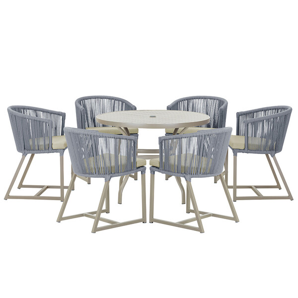 Mesa Com 6 Cadeiras De Jantar Roma 120cm E Noronha Em Alumíni