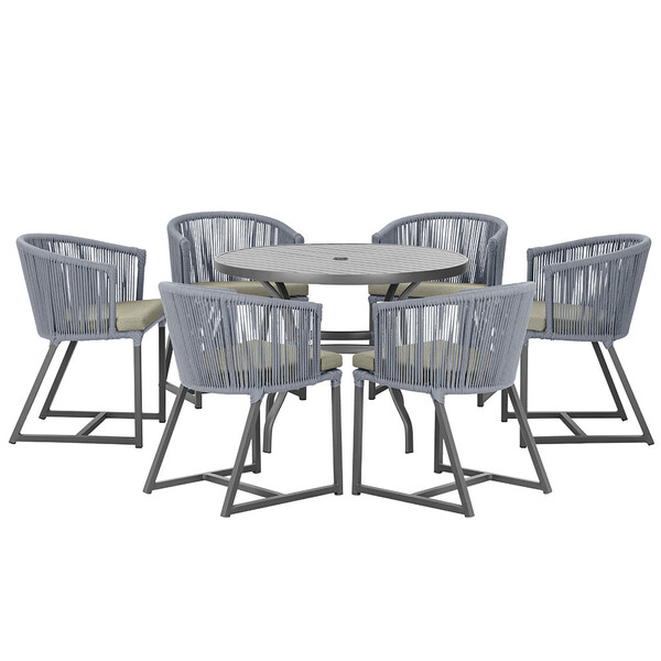 Mesa Com 6 Cadeiras De Jantar Roma 120cm E Noronha Em Alumíni