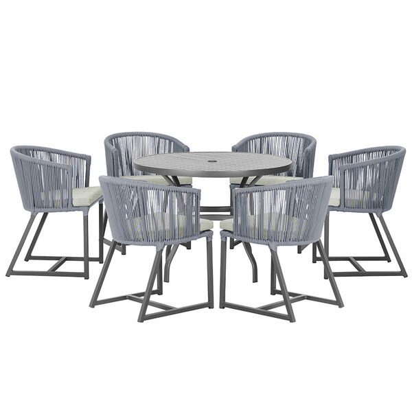 Mesa Com 6 Cadeiras De Jantar Roma 120cm E Noronha Em Alumíni