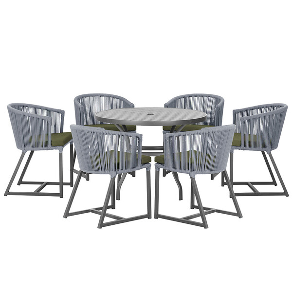 Mesa Com 6 Cadeiras De Jantar Roma 120cm E Noronha Em Alumíni