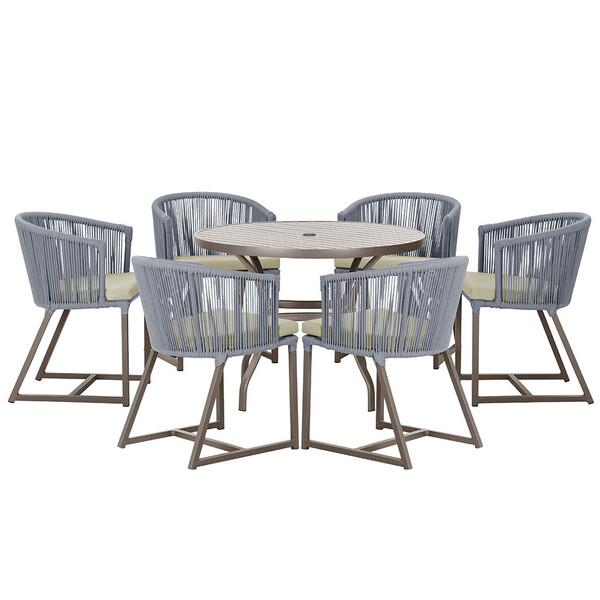 Mesa Com 6 Cadeiras De Jantar Roma 120cm E Noronha Em Alumíni