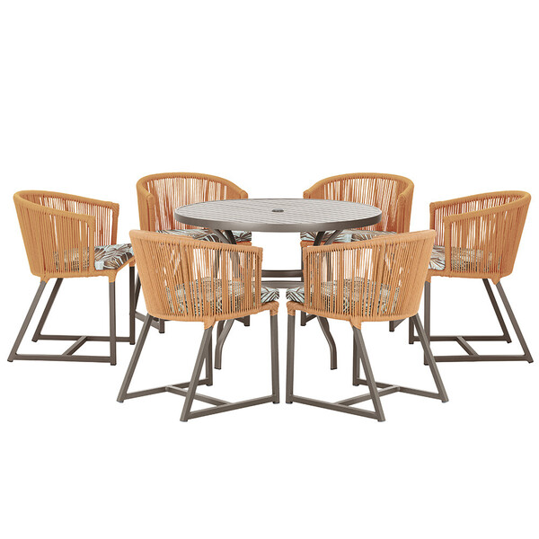 Mesa Com 6 Cadeiras De Jantar Roma 120cm E Noronha Em Alumíni