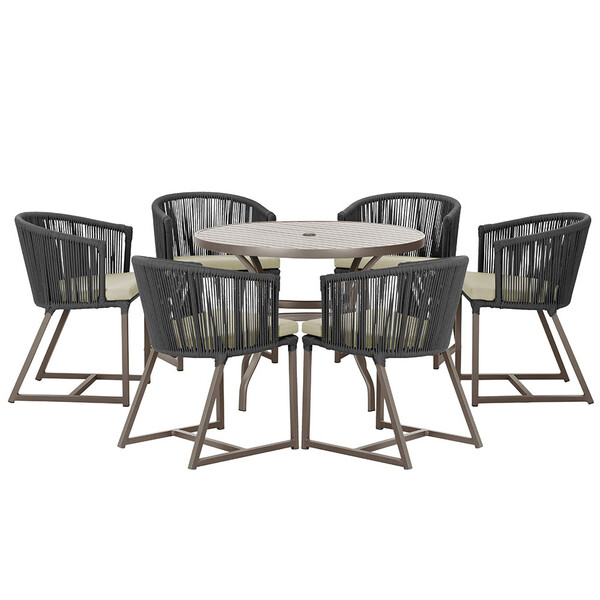 Mesa Com 6 Cadeiras De Jantar Roma 120cm E Noronha Em Alumíni