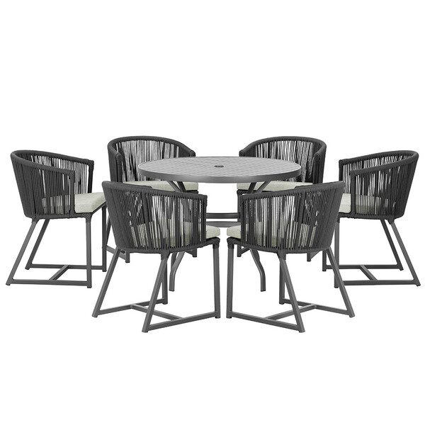 Mesa Com 6 Cadeiras De Jantar Roma 120cm E Noronha Em Alumíni