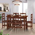 Mesa Com 6 Cadeiras Estofadas Madeira Maciça Castanho Marrom