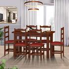 Mesa Com 6 Cadeiras Estofadas Madeira Maciça Castanho Vermelh