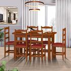 Mesa Com 6 Cadeiras Estofadas Madeira Maciça Mel Vermelho Pér