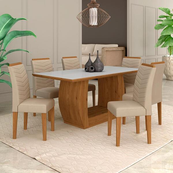 Mesa Com 6 Cadeiras Líbano 1,60 Cin/off White/bege - Móveis A