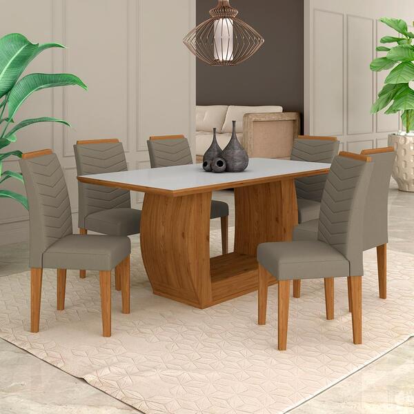 Mesa Com 6 Cadeiras Líbano 1,60 Cin/off White/crem - Móveis A