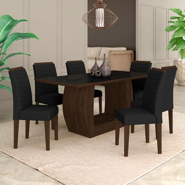 Mesa Com 6 Cadeiras Líbano 1,60 Imbuia/preto/preto - Móveis A